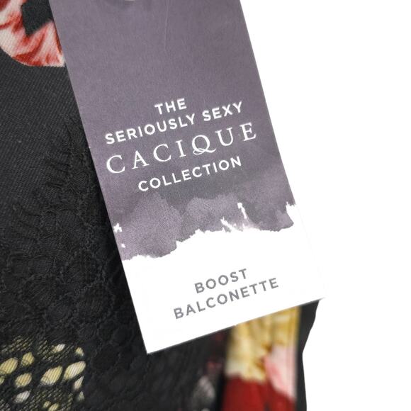 Cacique Collection Seriously Sexy Floral Print Bra 42C Black Floral Lace - Picture 6 of 11